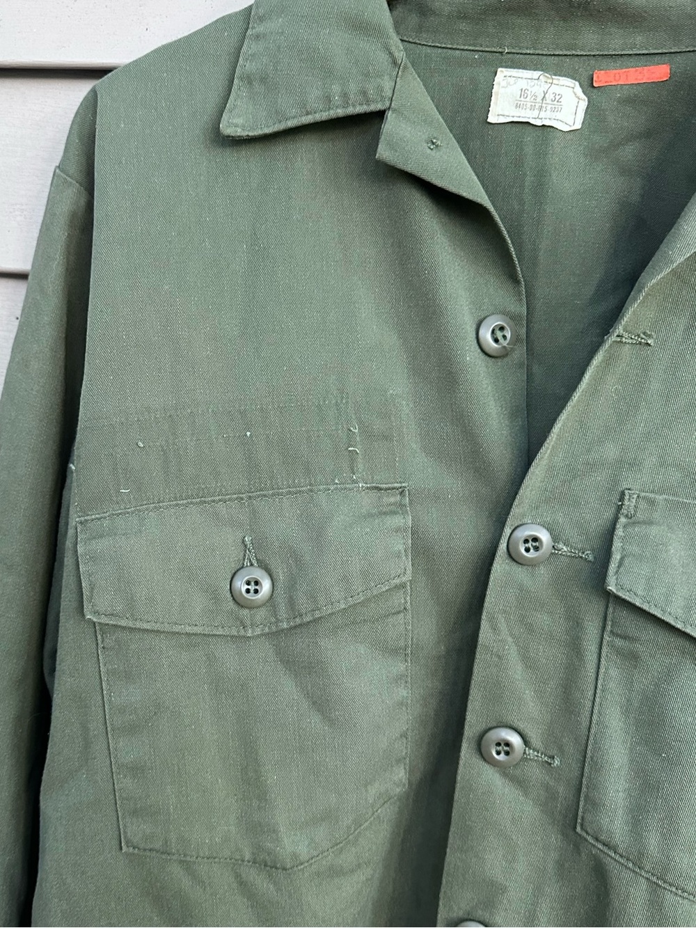 Vintage army shirt green sateen men’s 16.5 x 32 military issue - Picture 2 of 4